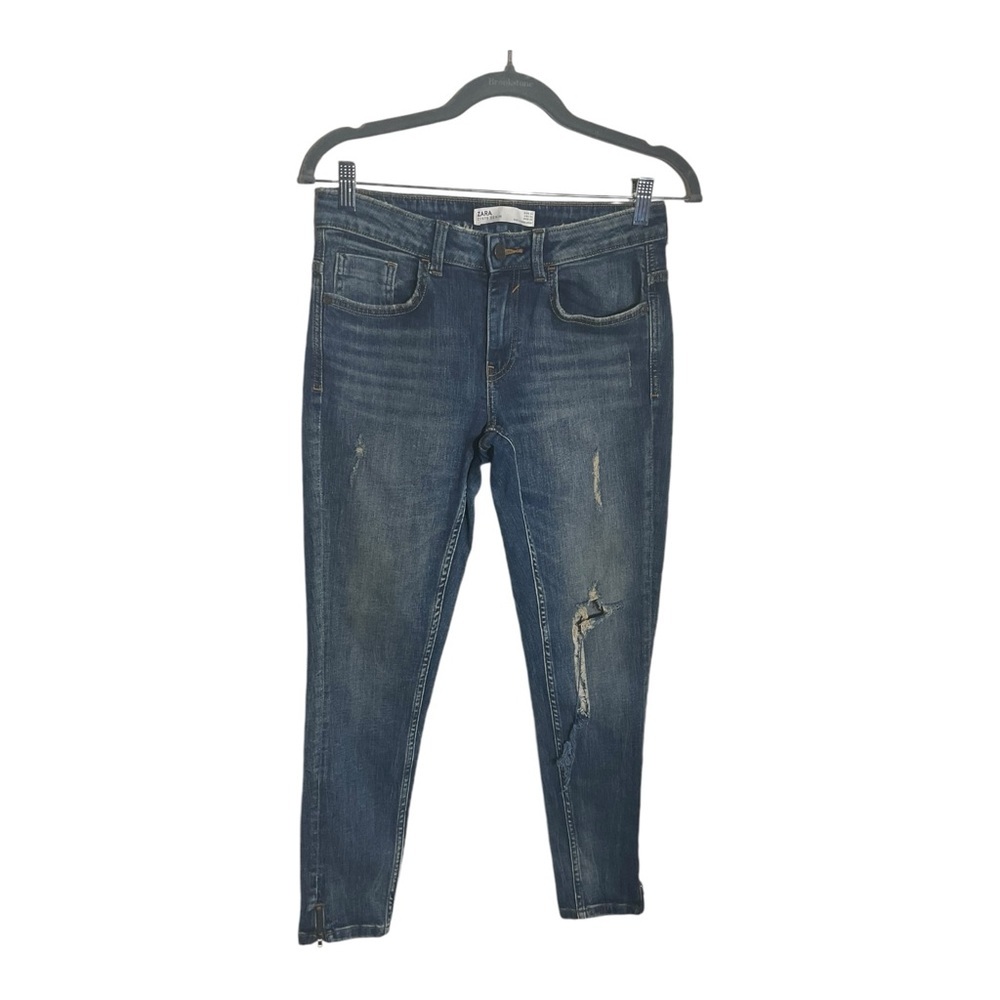 Zara Z1975 Women’s Size 6 Blue Straight Leg Ripped Distressed Jeans